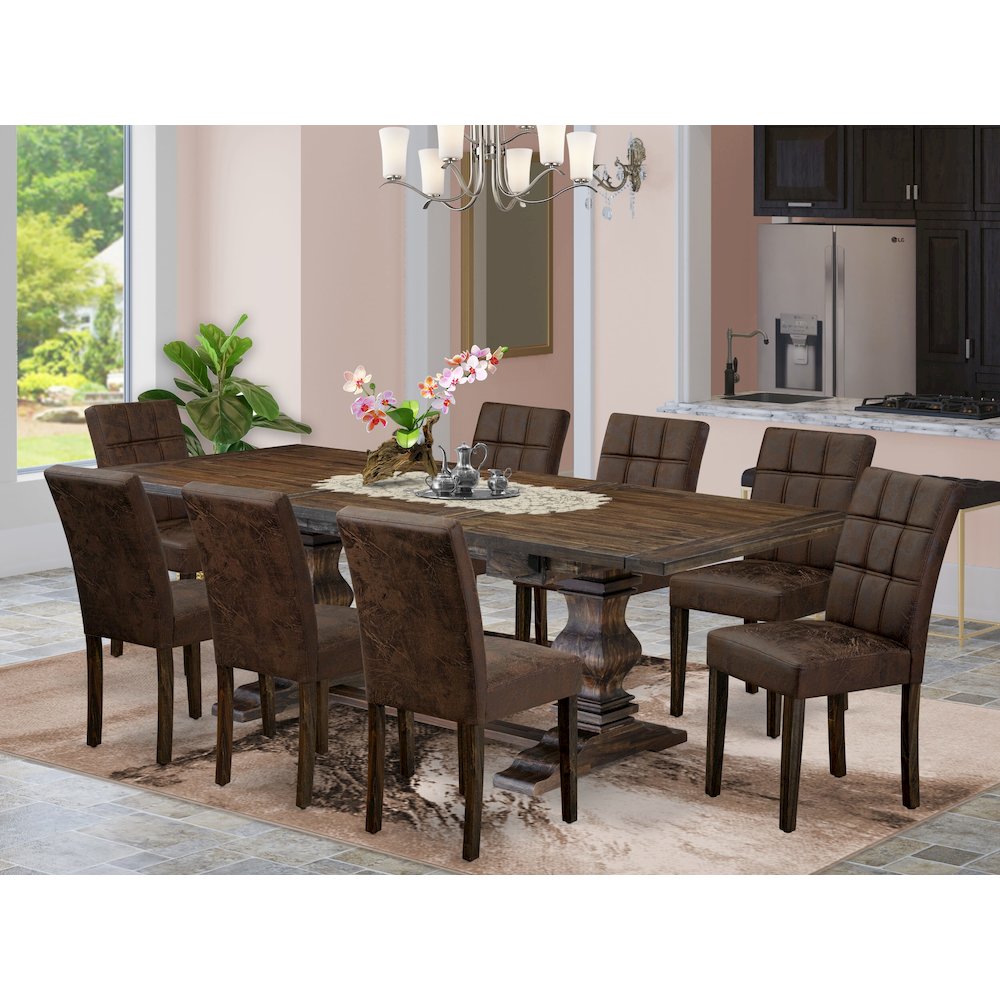 9 Piece Table Set consists A Wood Dining Table. Picture 2