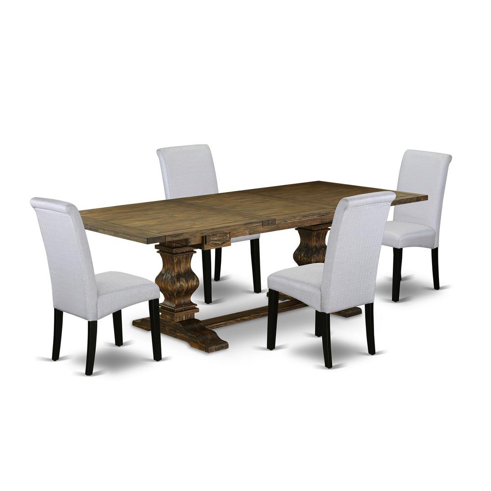 East West Furniture LABA5-71-05 5 Piece Dinette Set Includes a Rectangle Dining Room Table with Removable Leaf and 4 Grey Linen Fabric Upholstered Parson Chairs, 42x92 Inch, Jacobean. Picture 1