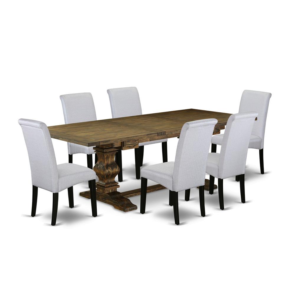 East West Furniture Lassale 7 Piece Kitchen Set Consist of a Rectangle Table with Removable Leaf and 6 Grey Linen Fabric Parsons Dining Chairs, 42x92 Inch. Picture 1