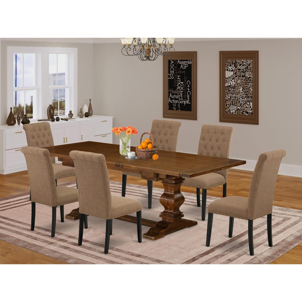 7-piece dining room table set with Chair’s Legs and Light Sable Linen Fabric. Picture 13