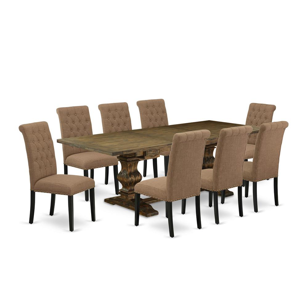East West Furniture Lassale 9 Piece Room Set Includes a Rectangle Butterfly Leaf Kitchen Table and 8 Light Sable Linen Fabric Parson Dining Chairs, 42x92 Inch. Picture 1
