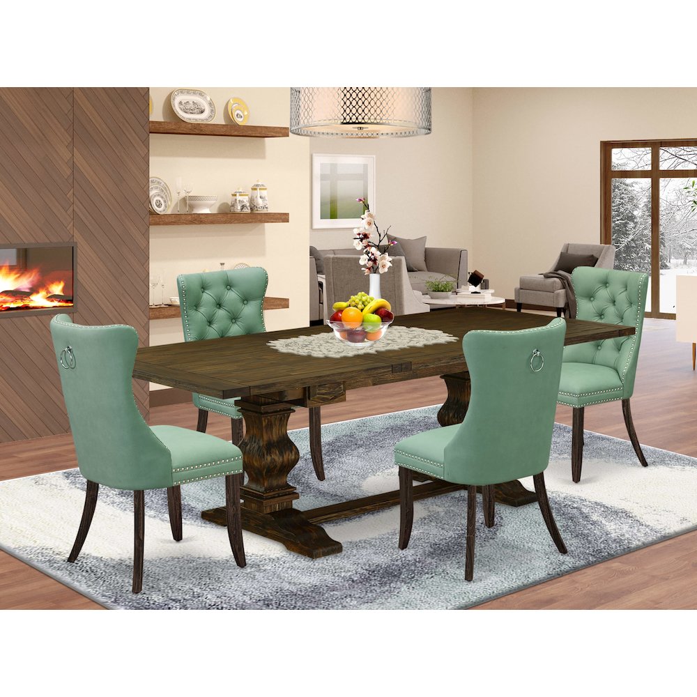 5 Piece Dining Table Set Contains a Rectangle Wooden Table with Butterfly Leaf. Picture 2