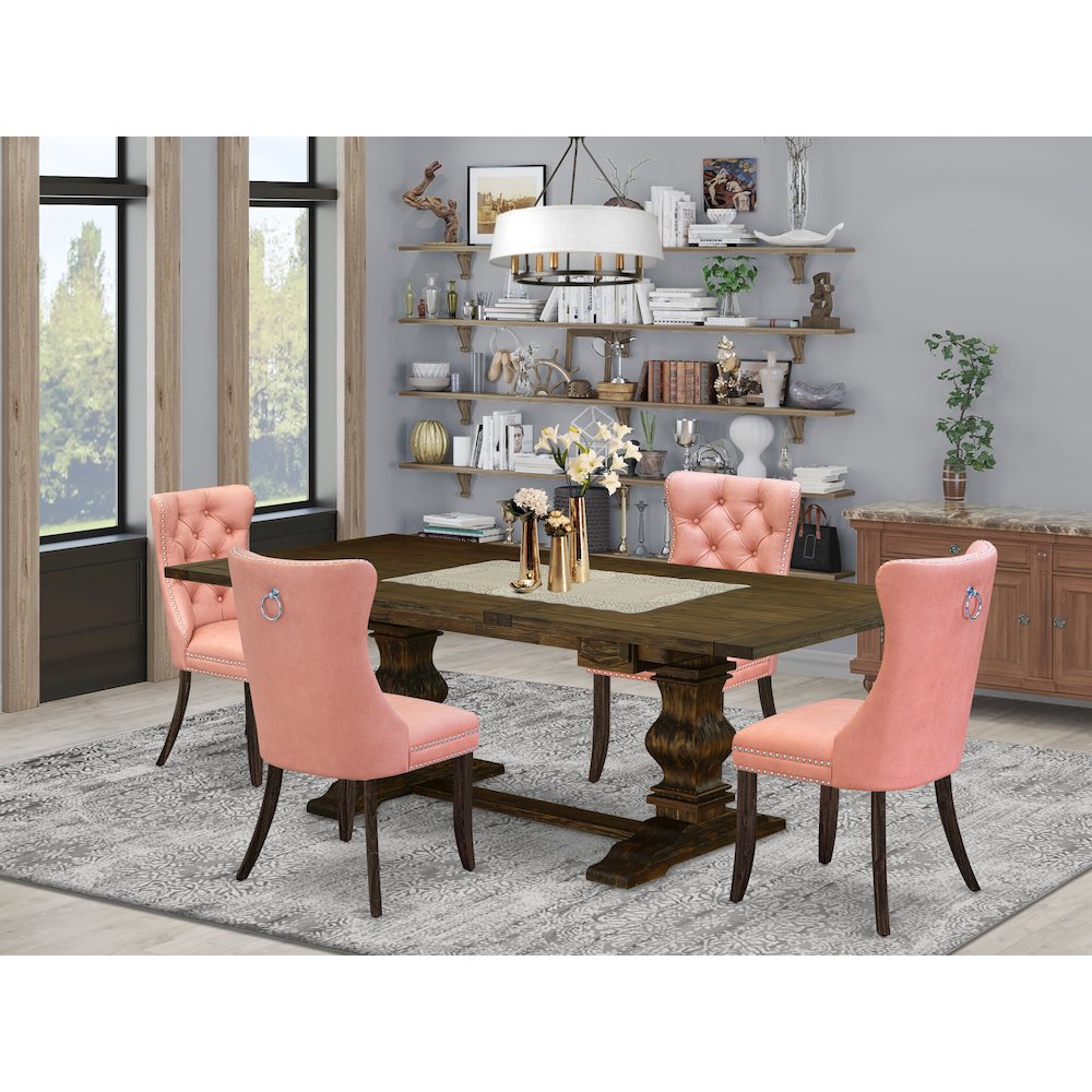5 Piece Kitchen Set Consists of a Rectangle Dining Table with Butterfly Leaf. Picture 2