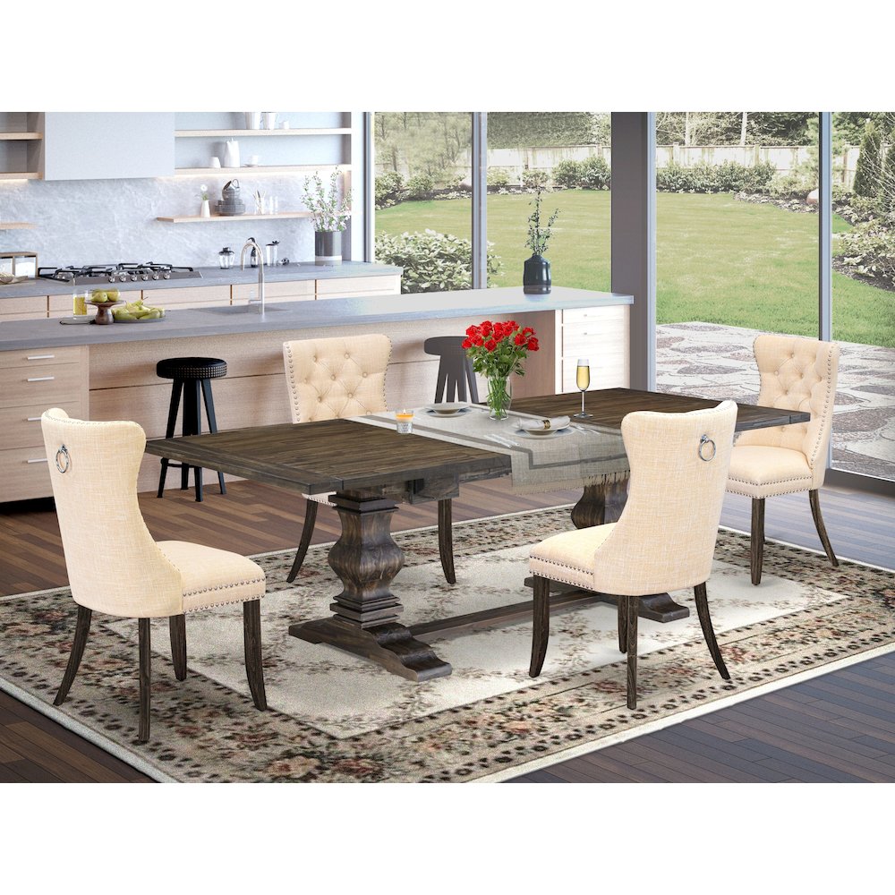 5 Piece Dining Table Set Contains a Rectangle Wooden Table with Butterfly Leaf. Picture 2