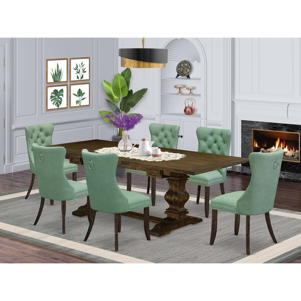 7 Piece Kitchen Set Consists of a Rectangle Dining Table with Butterfly Leaf. Picture 2