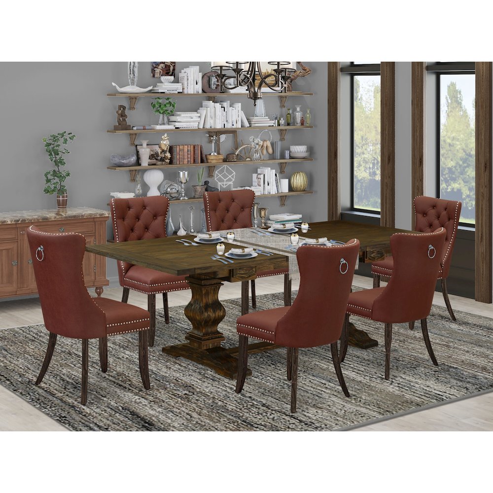 7 Piece Kitchen Set Consists of a Rectangle Dining Table with Butterfly Leaf. Picture 2