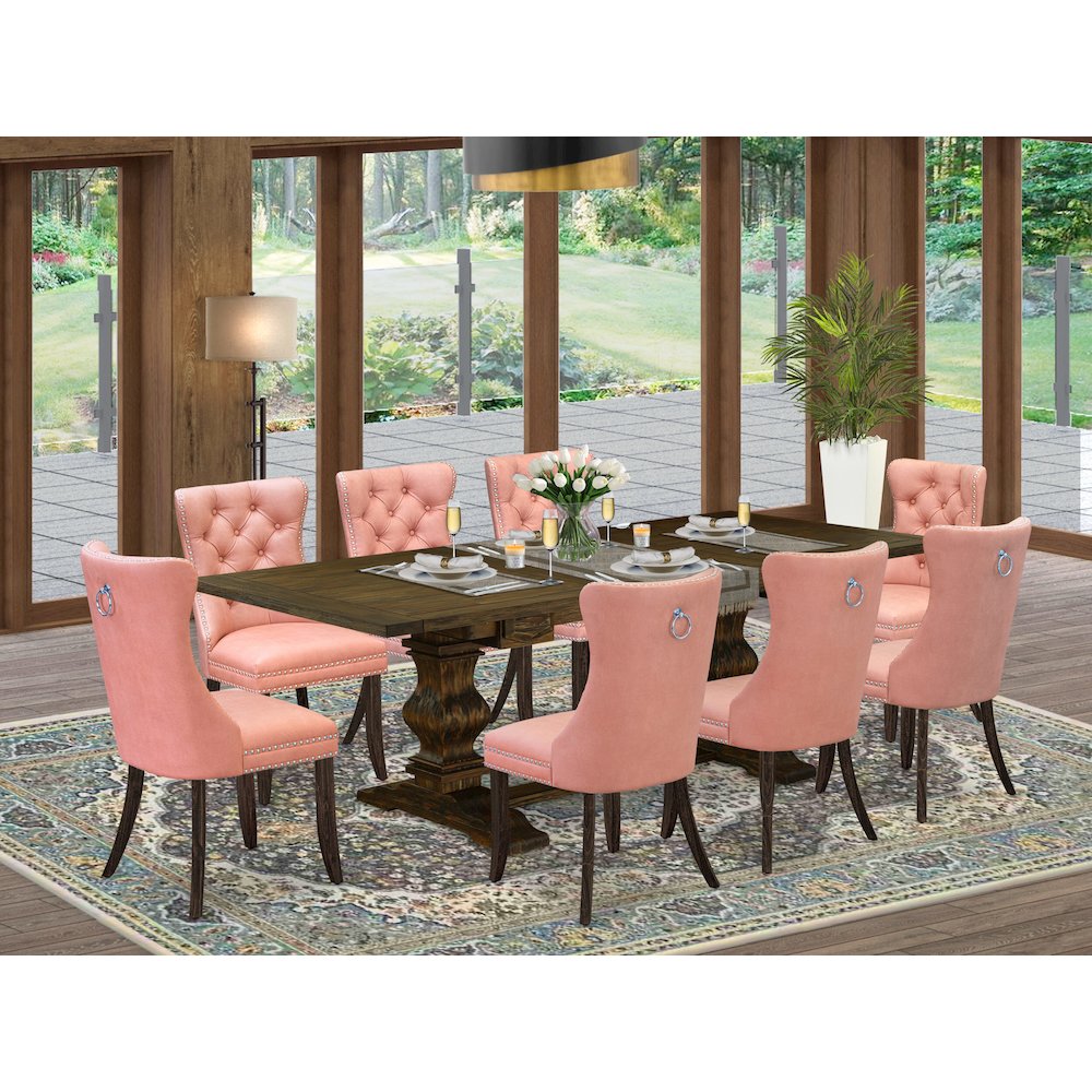 9 Piece Kitchen Set Consists of a Rectangle Dining Table with Butterfly Leaf. Picture 2