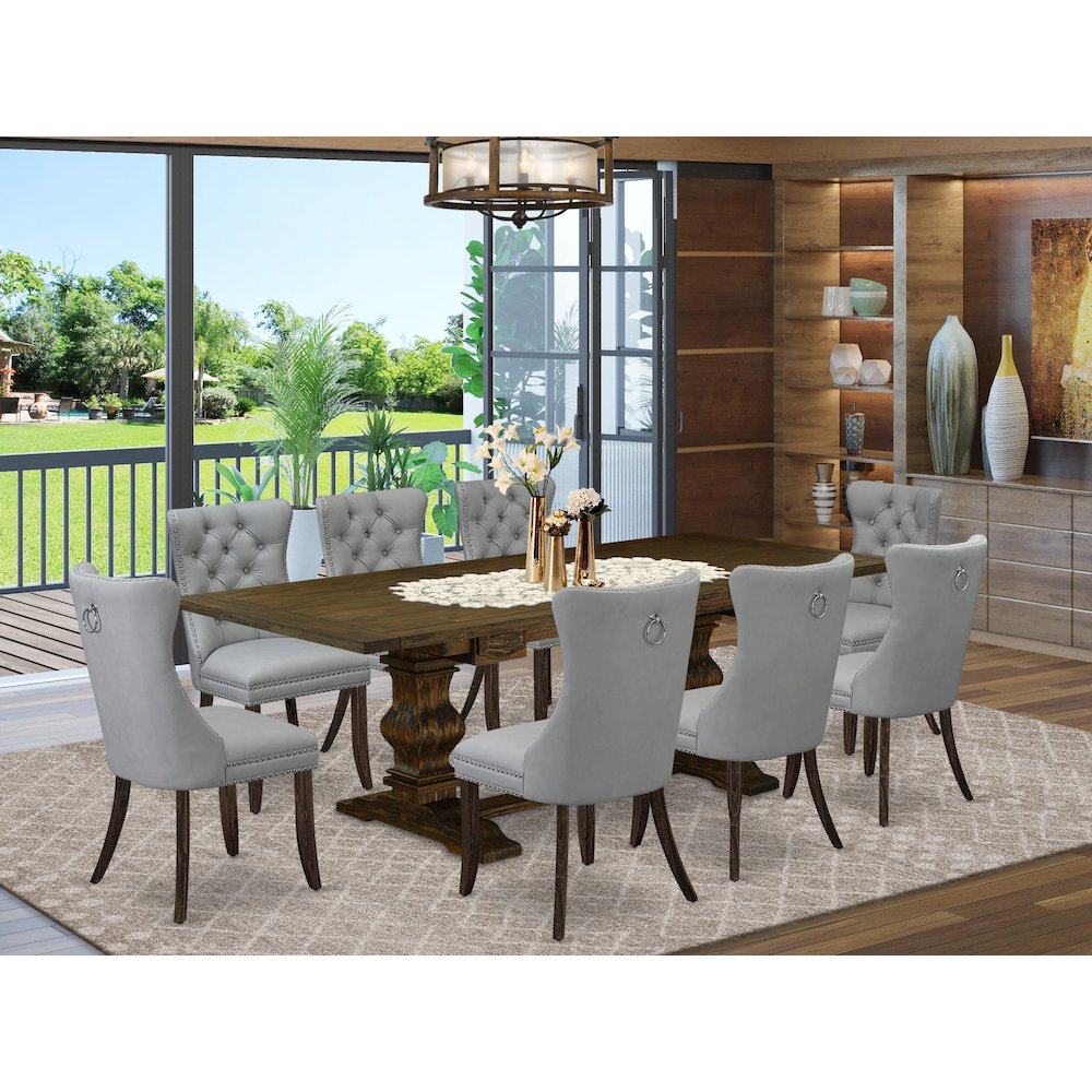 9 Piece Dinette Set Contains a Rectangle Dining Table with Butterfly Leaf. Picture 2