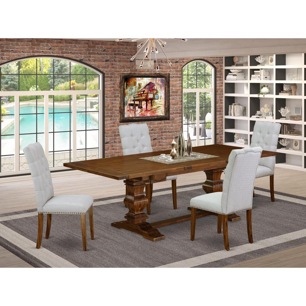 East West Furniture LAEL5-88-05 5 Piece Dining Table Set for 4 Includes a Rectangle Kitchen Table with Removable Leaf and 4 Grey Linen Fabric Parson Dining Chairs, 42x92 Inch, Walnut. Picture 2