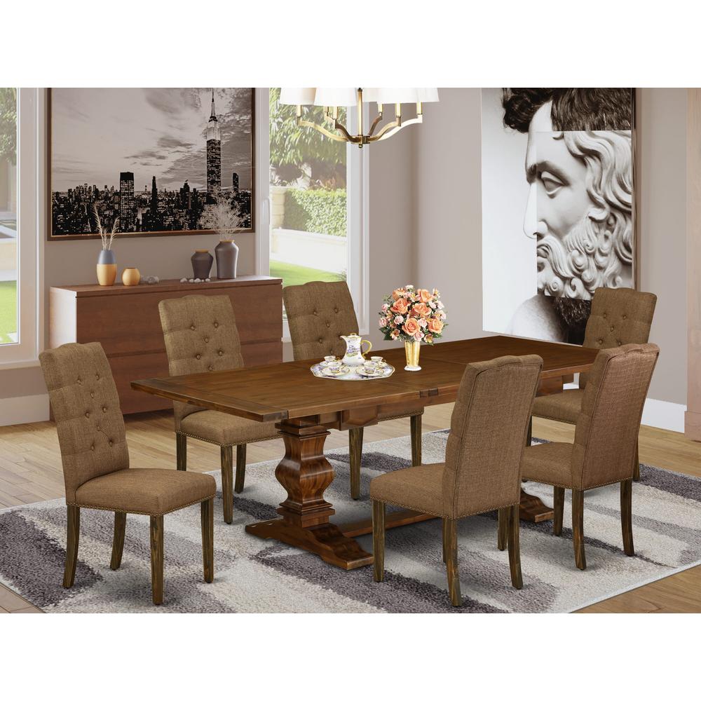 7- pieces dining table set with Chair’s Legs and Brown Beige Linen Fabric. Picture 13