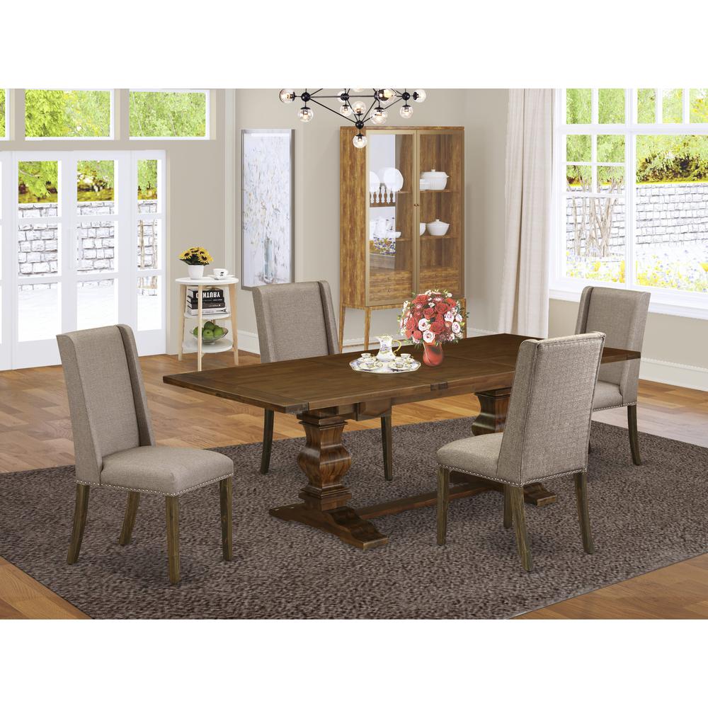 5-pc wood dining table set with Chair’s Legs and Dark Khaki Linen Fabric. Picture 13