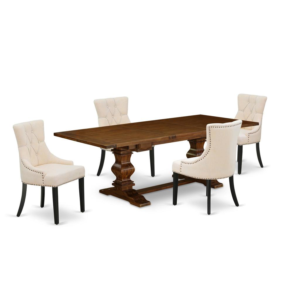 East West Furniture LAFR5-81-02 5 Piece Dining Table Set for 4 Includes a Rectangle Kitchen Table with Removable Leaf and 4 Light Beige Linen Fabric Parsons Chairs, 42x92 Inch, Walnut. Picture 1