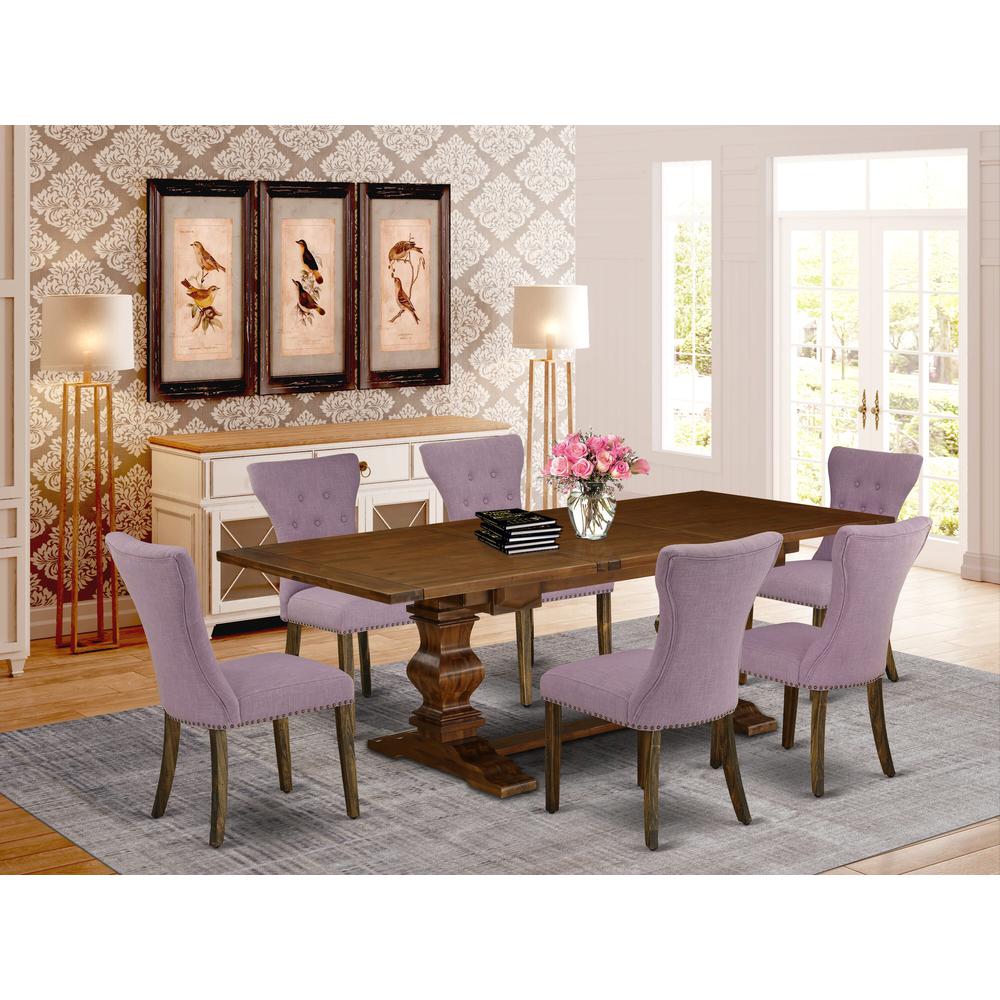 Kitchen table set with Brown Oak Finish Chair’s Legs and Brown Green Linen. Picture 13