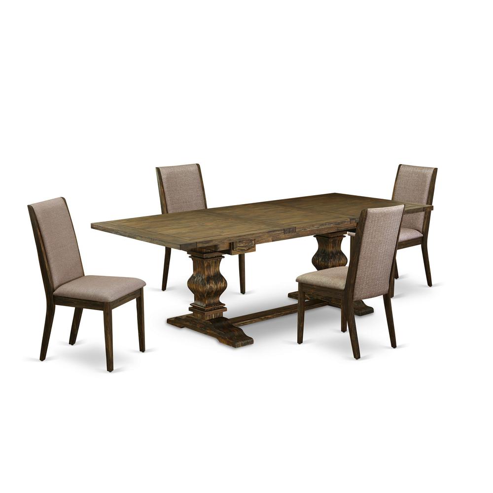 5 Piece Dining Room Table Set Includes a Rectangle Kitchen Table with Removable Leaf and 4 Dark Khaki Linen Fabric Parsons Chairs, 42x92 Inch, Jacobean. Picture 1