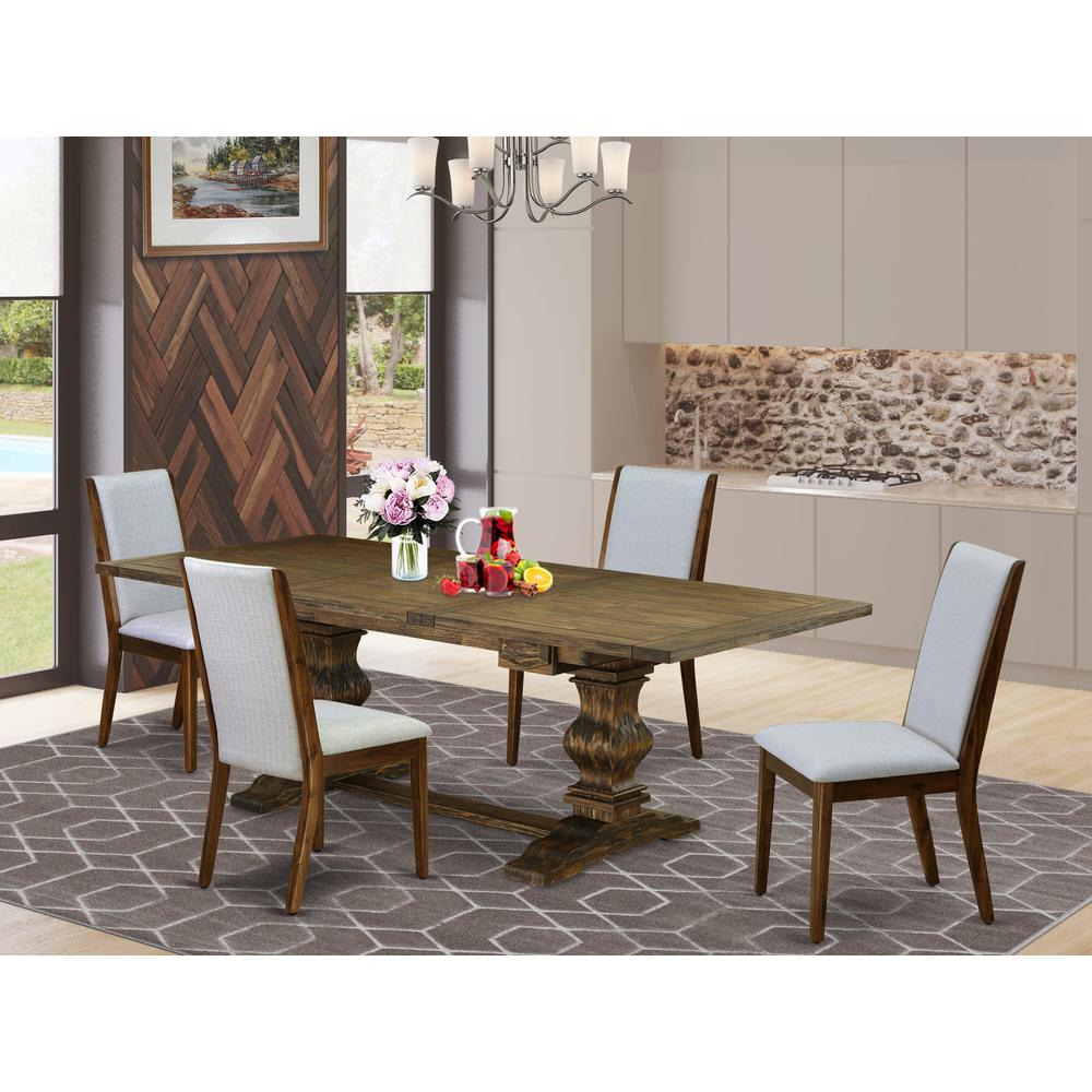 5 Piece Dining Room Table Set Includes a Rectangle Kitchen Table with Removable Leaf and 4 Grey Linen Fabric Parsons Dining Chairs, 42x92 Inch, Jacobean. Picture 2