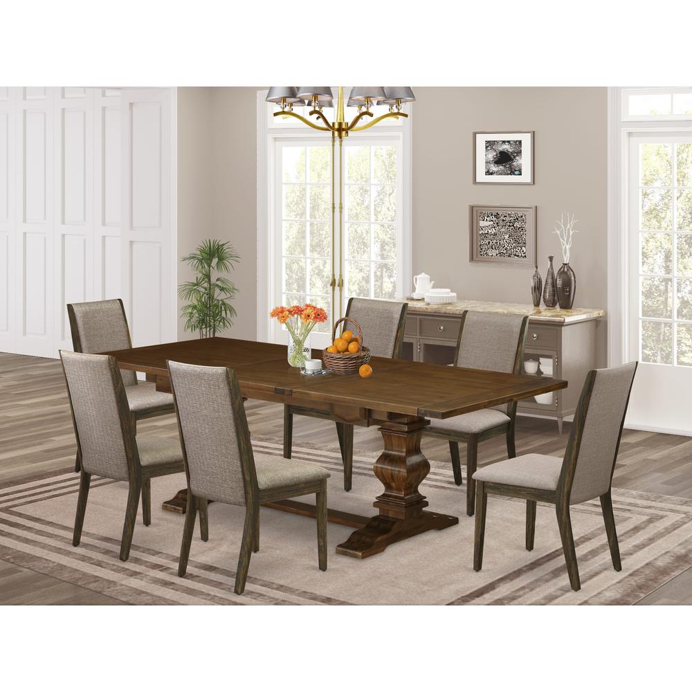 7-pc dinette set with Chair’s Legs and Dark Khaki Linen Fabric. Picture 13