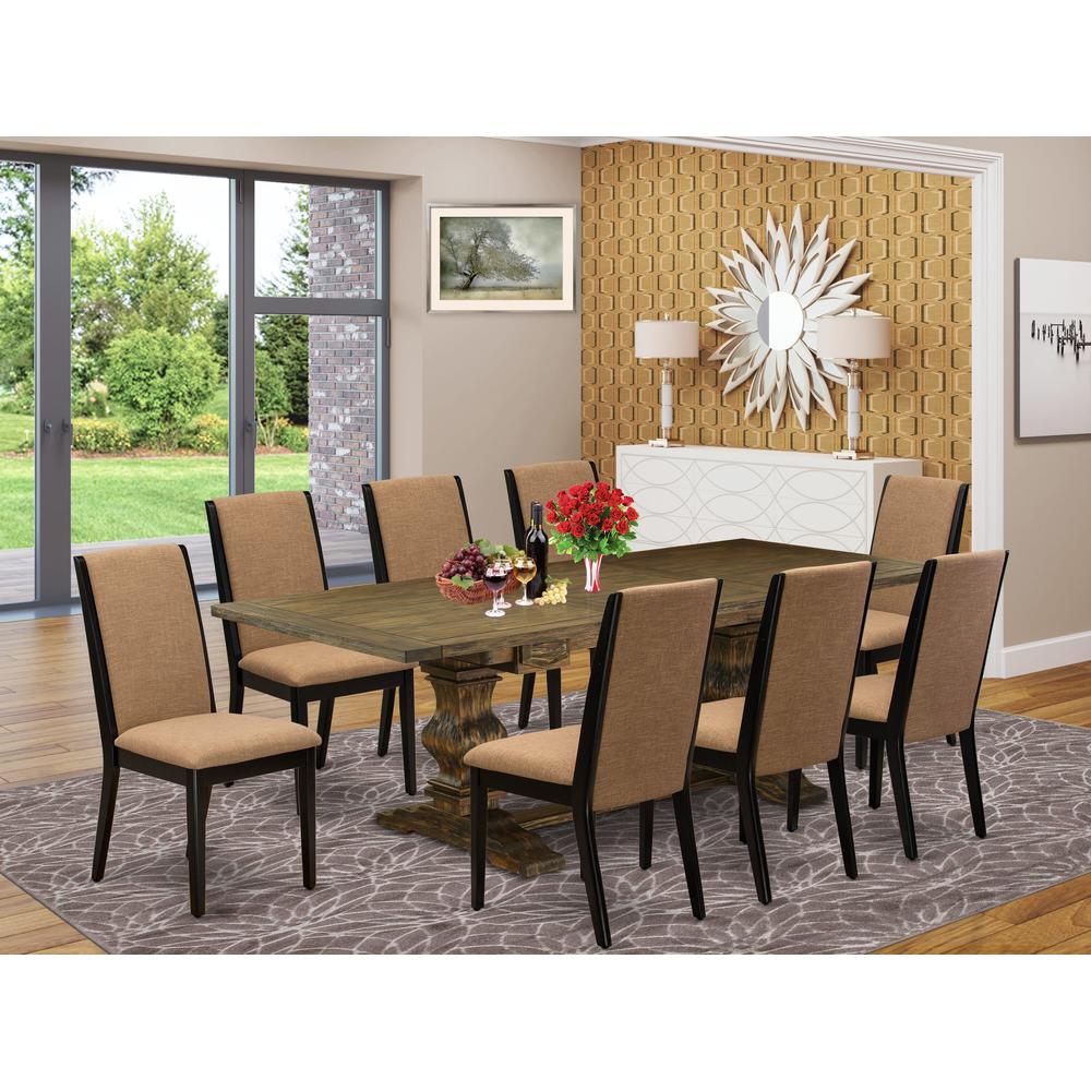 9-pc dining room table set with Chair’s Legs and Light Sable Linen Fabric. Picture 18
