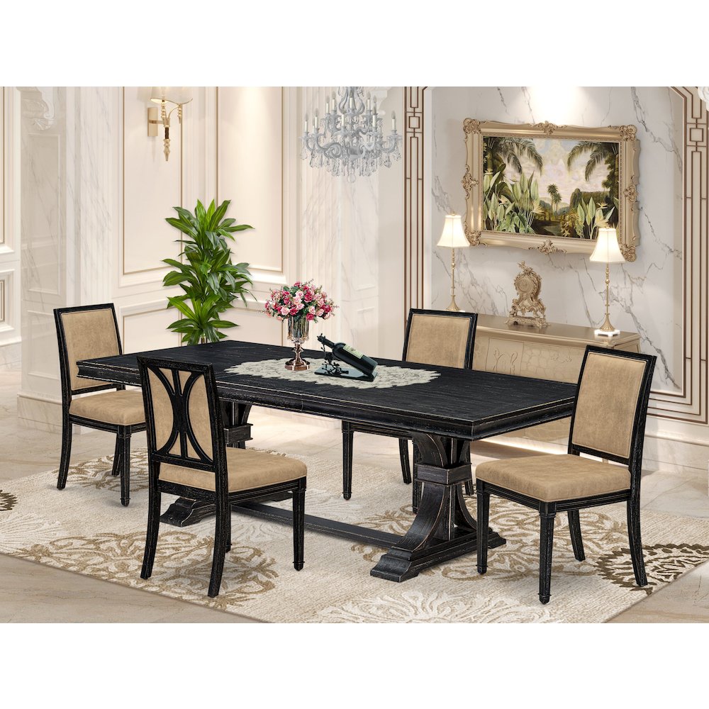 5 piece Kitchen Table Set of a Dining Table and 4 Dark Grey Modern Dining Chairs. Picture 5