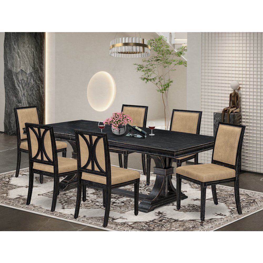 7 piece Modern Dining Table Set a Kitchen Table and 6 Dark Grey Dining Chairs. Picture 5