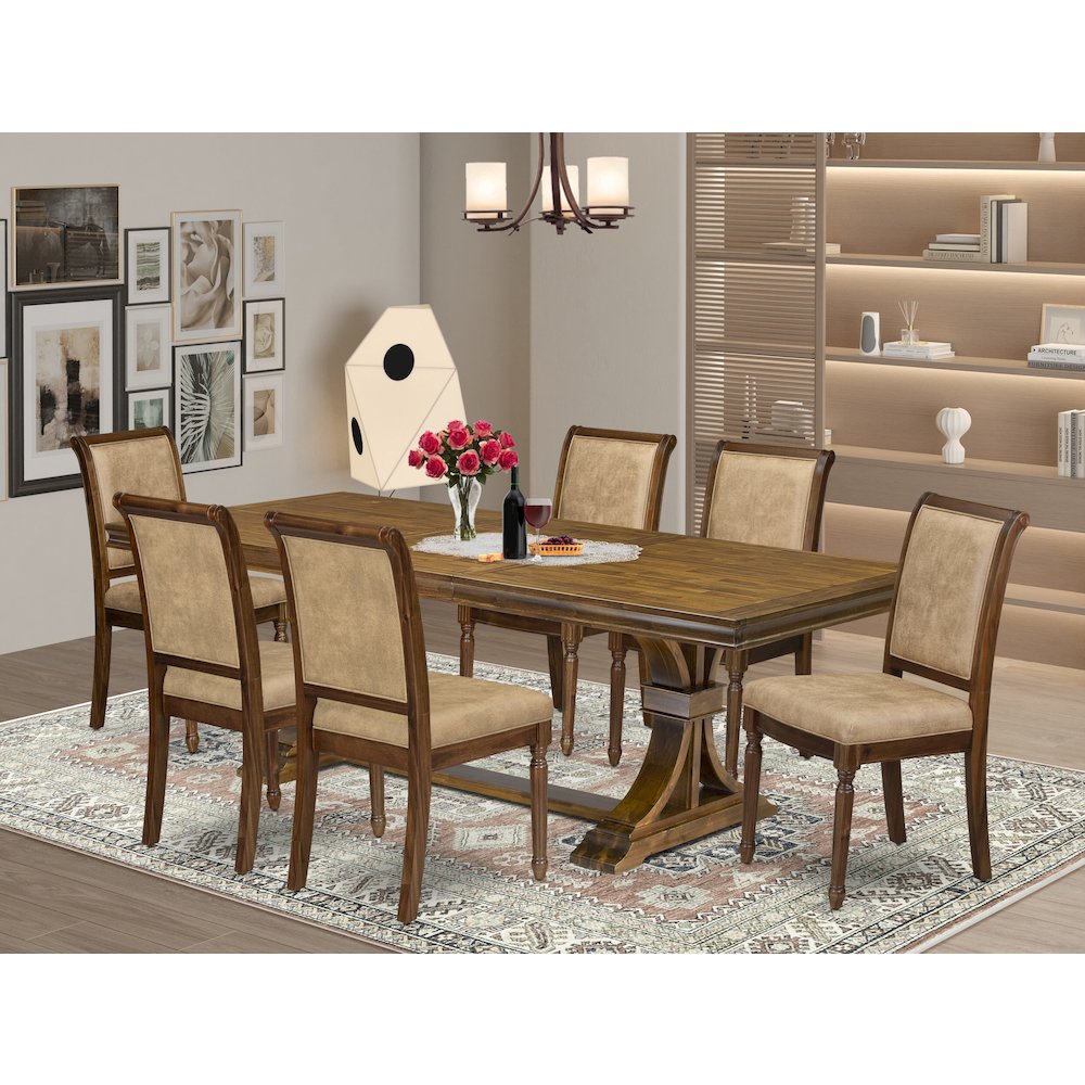 7 piece Dining Table Set includes a Kitchen Table and 6 Dark Grey Dinner Chairs. Picture 5