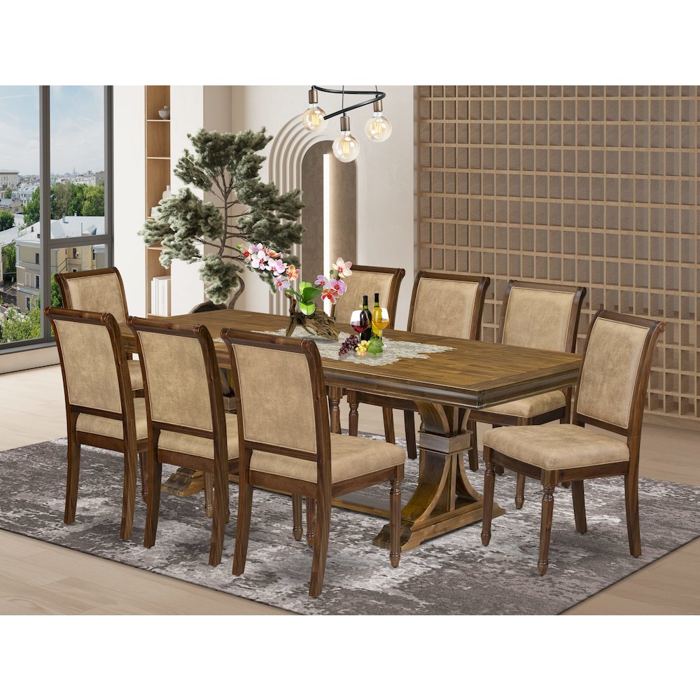 9 piece Dining Room Set of a Dining Table and 8 Dark Grey Kitchen Chairs. Picture 5