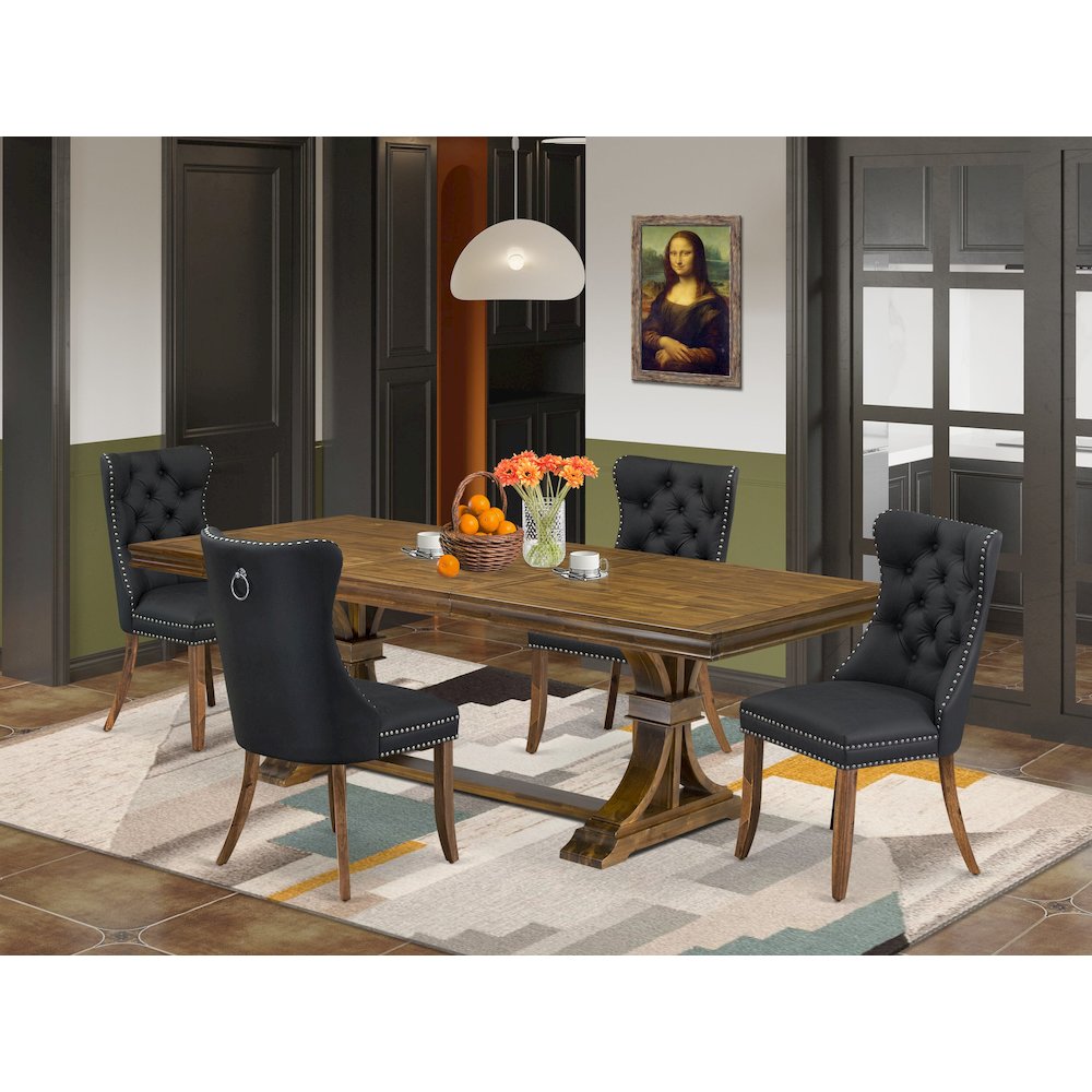 5 piece Dining Table Set of a Modern Dining Table and 4 Dark Grey Kitchen Chairs. Picture 5