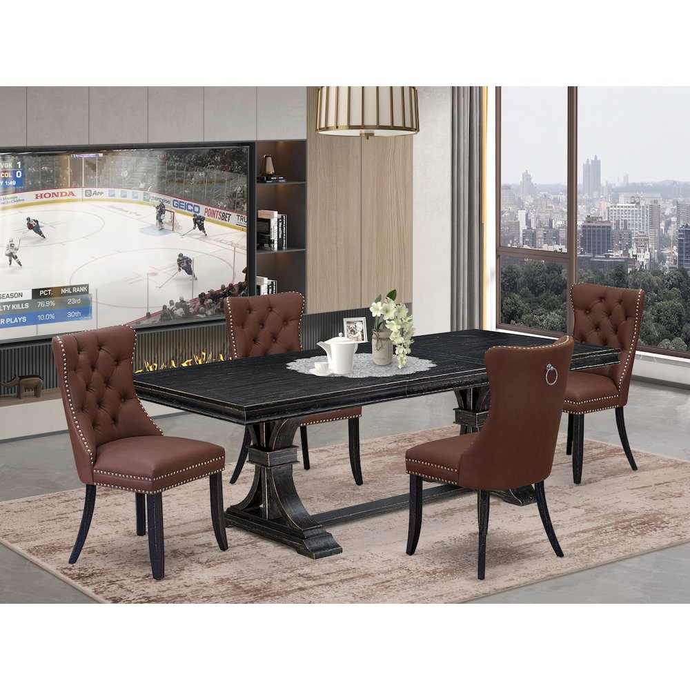 5 piece dining set includes a dining table and 4 Faux Leather Parson Chairs. Picture 5