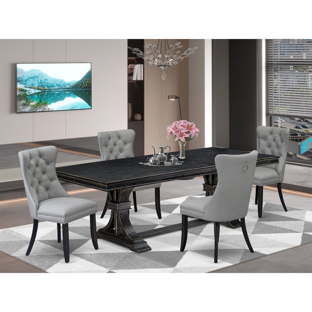 5 piece kitchen dining set a wooden table and 4 Faux Leather Parson Chairs. Picture 5