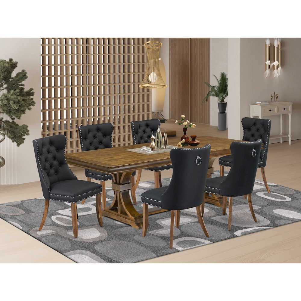 7 piece Kitchen Table Set a Dining Table and 6 Dark Grey Dining room Chairs. Picture 5