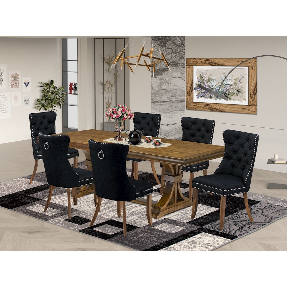 7 Pieces Dining Set Contains a Rectangle Kitchen Table and 6 Modern Chairs. Picture 5