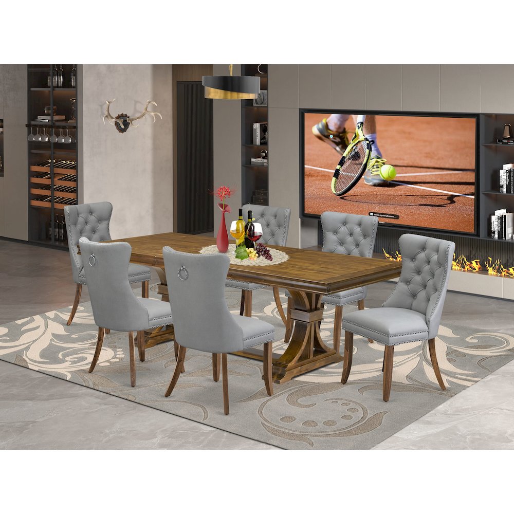 7 Pieces Dining Set Contains a Rectangle Kitchen Table and 6 Modern Chairs. Picture 5