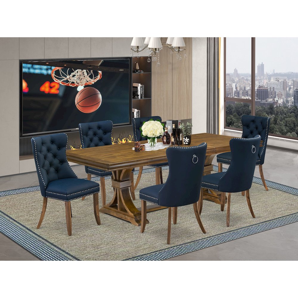 7 Pieces Dining Set Contains a Rectangle Kitchen Table and 6 Modern Chairs. Picture 5