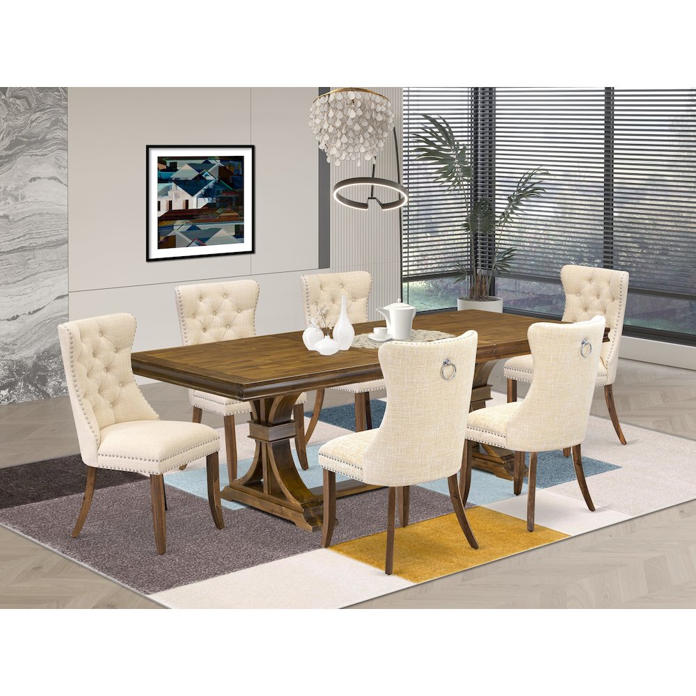 7 Pieces Dining Set Contains a Rectangle Kitchen Table and 6 Modern Chairs. Picture 5