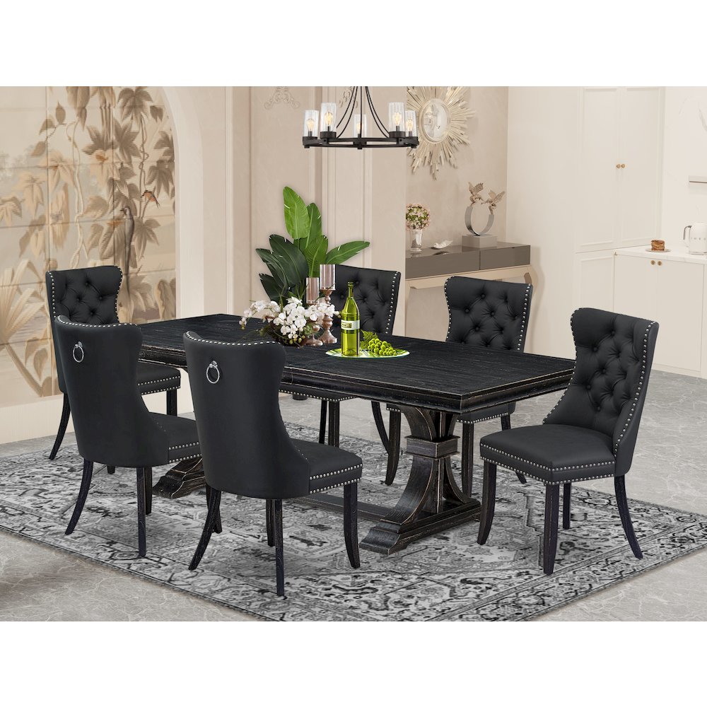 7 Pieces Dining Set Contains a Rectangle Kitchen Table and 6 Modern Chairs. Picture 5