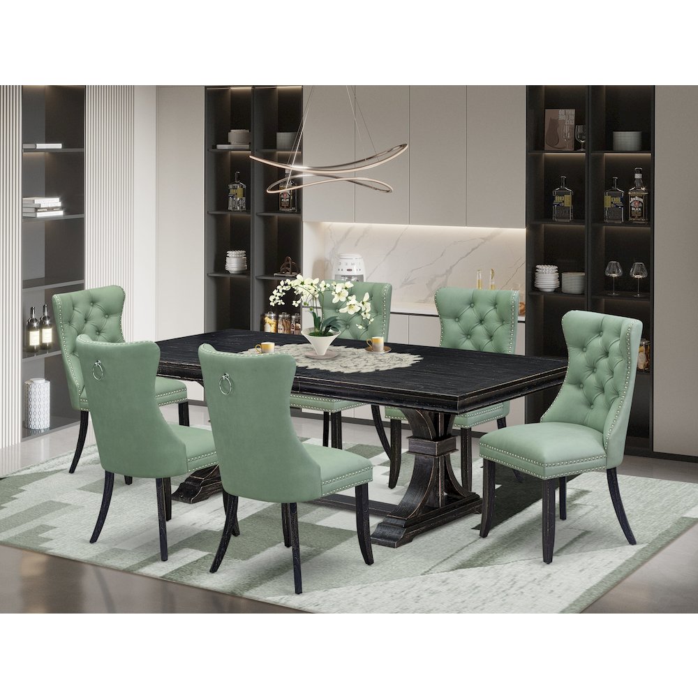 7 Pieces Dining Set Contains a Rectangle Kitchen Table and 6 Modern Chairs. Picture 5