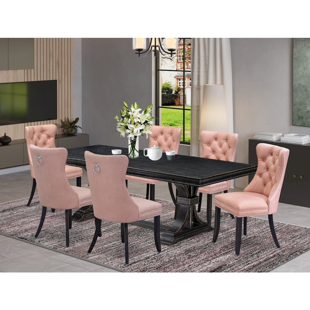 7 Pieces Dining Set Contains a Rectangle Kitchen Table and 6 Modern Chairs. Picture 5