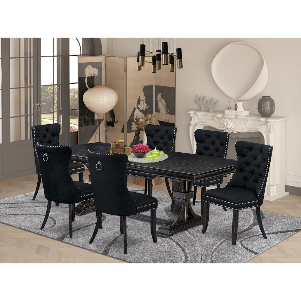 7 piece kitchen table set a dining table and 6 Linen Fabric padded chairs. Picture 5