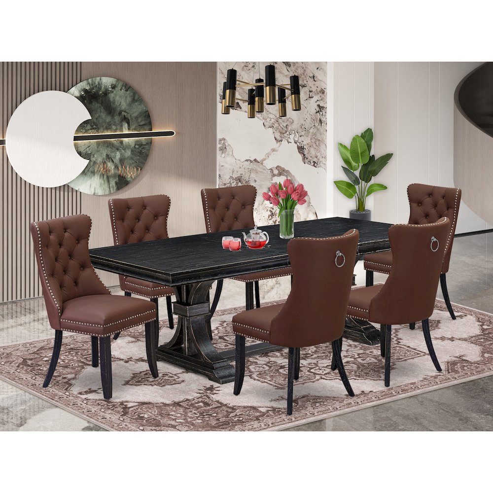 7 piece kitchen table set a breakfast Table and 6 Faux Leather dining Chairs. Picture 5