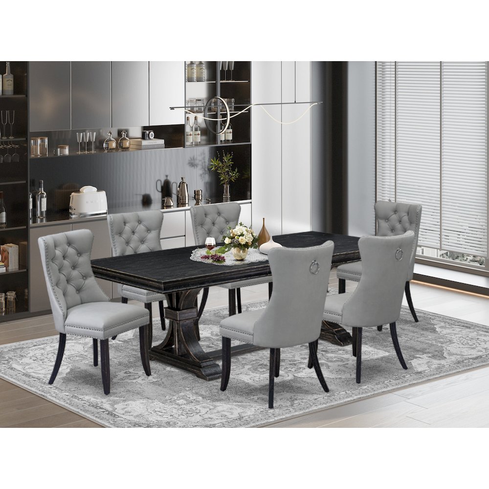 7 piece modern dining set a kitchen table and 6 Faux Leather kitchen Chairs. Picture 5