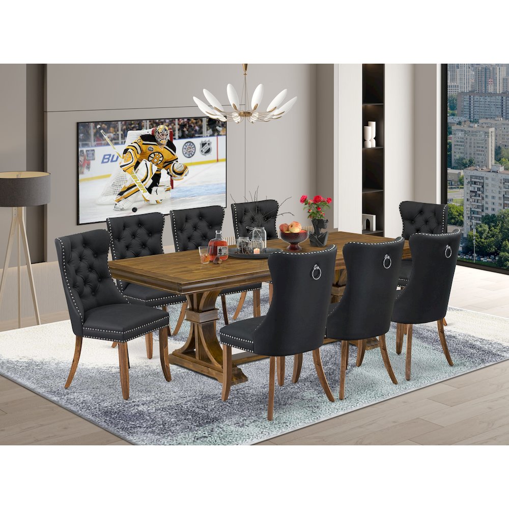 9 piece Modern Dining Table Set of a Kitchen Table and 8 Dark Grey Dinner Chairs. Picture 5