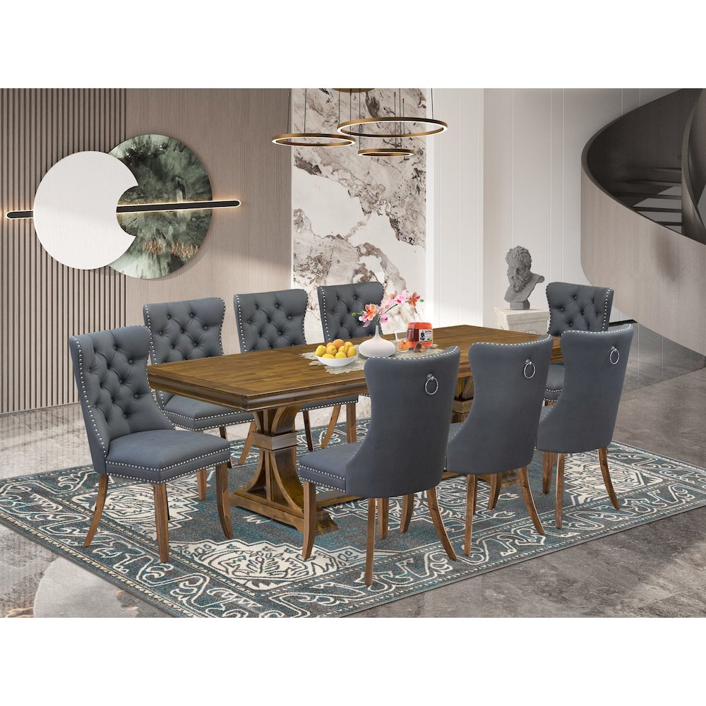 9 piece Kitchen Table Set consists of a Dining Table and 8 Dinner Chairs. Picture 5