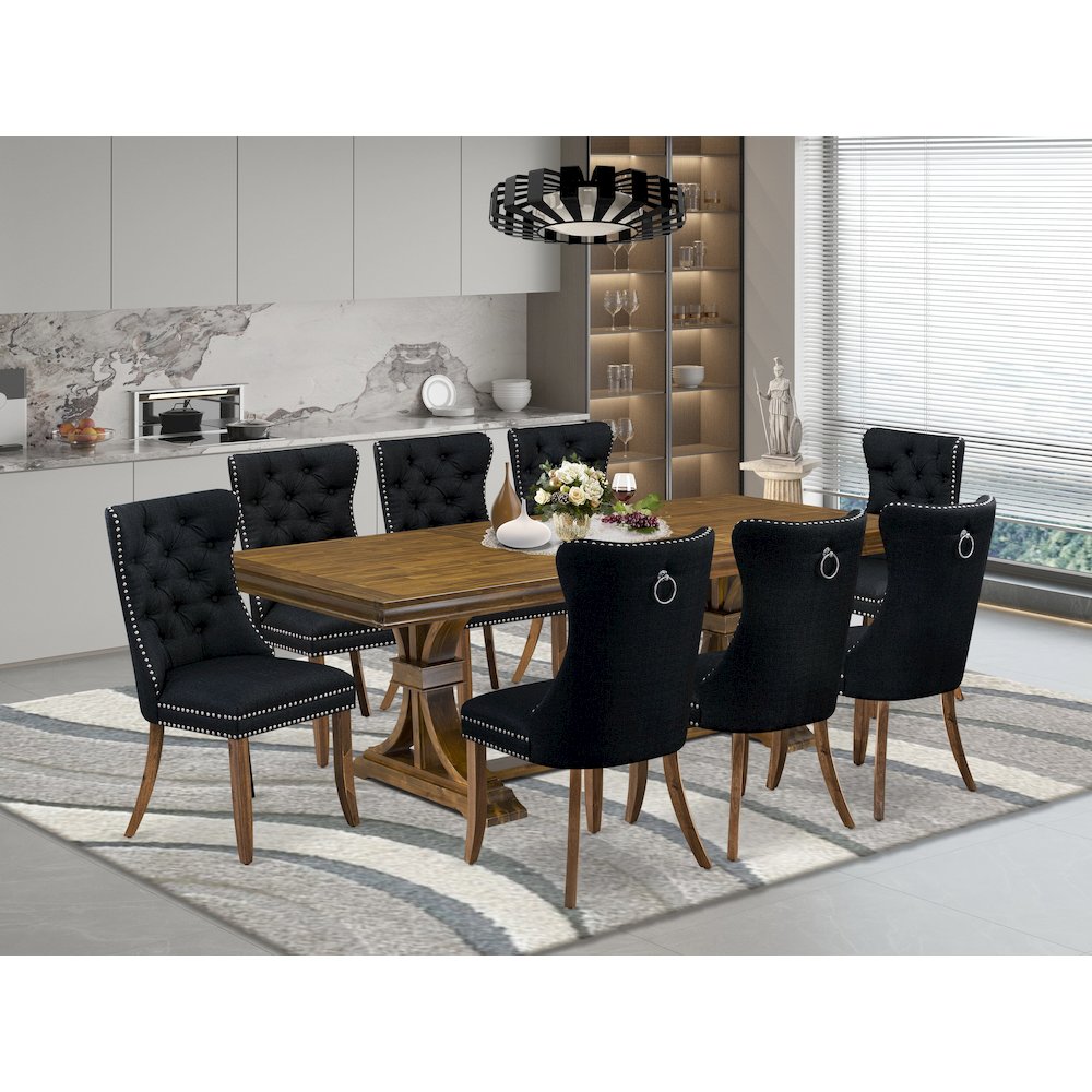 9 Pieces Dining Table Set a Rectangle Table and 8 Linen fabric Dining Chairs. Picture 5