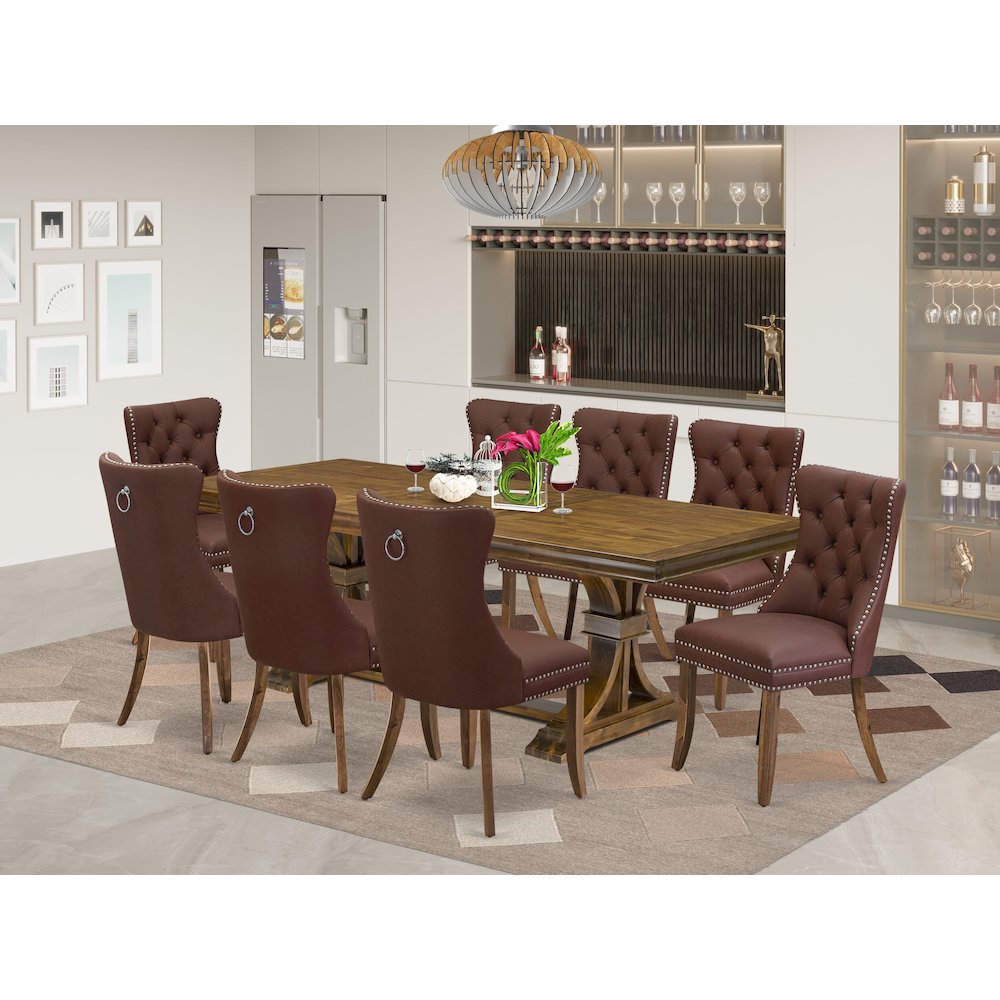 9 piece Kitchen Table Set of a Dining Table and 8 Faux Leather Dinner Chairs. Picture 5