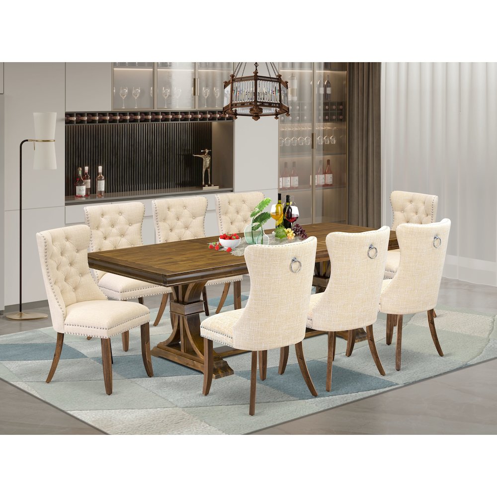 9 Pieces Dining Table Set a Rectangle Table and 8 Linen fabric Dining Chairs. Picture 5