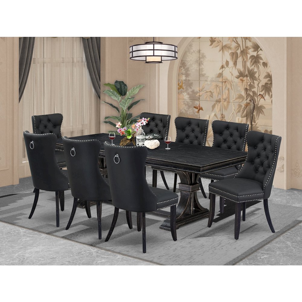 9 Pieces Dining Table Set a Rectangle Table and 8 Dining Chairs. Picture 5