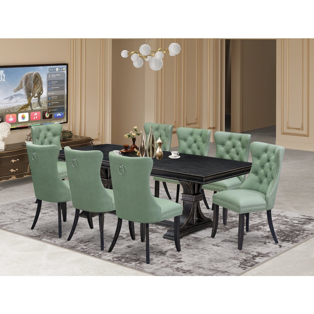 9 Pieces Dining Table Set a Rectangle Table and 8 Dining Chairs. Picture 5