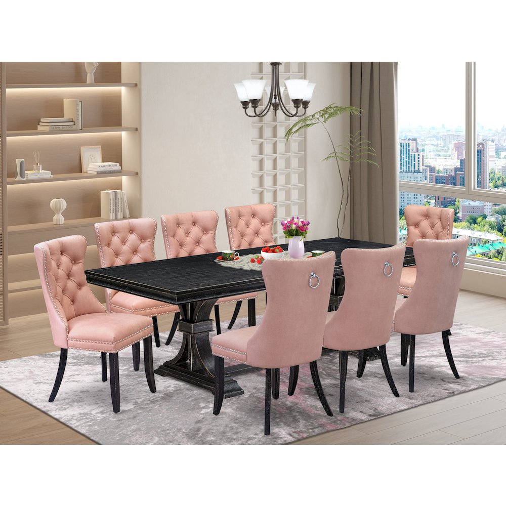 9 Pieces Dining Table Set a Rectangle Table and 8 Dining Chairs. Picture 5