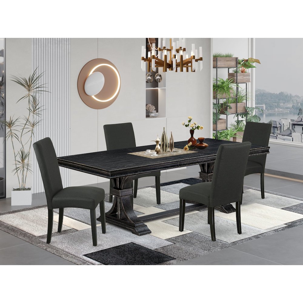5 piece modern dining set of a breakfast table and 4 Linen Fabric kitchen chairs. Picture 5