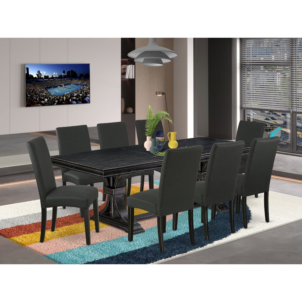 9 piece kitchen table set of a rectangular table and 8 dining chairs. Picture 5