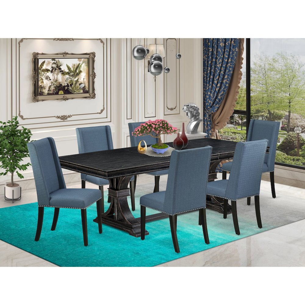 7 piece kitchen set of a kitchen table and 6 Linen Fabric parson chairs. Picture 5